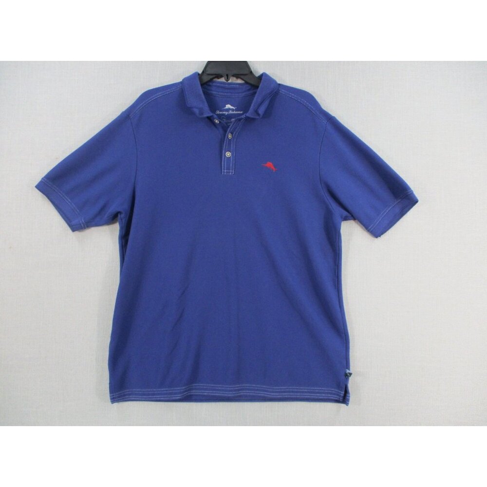 Tommy Bahama Blue‎ Pique Polo Shirt Signature Cotton Casual Top Size L